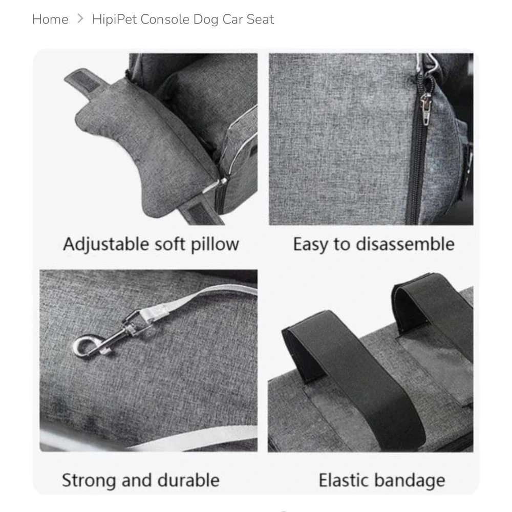 Pawroll Hipi Pet Console Dog Car Seat‎ Small Pet Carrier Grey Travel Booster Bed